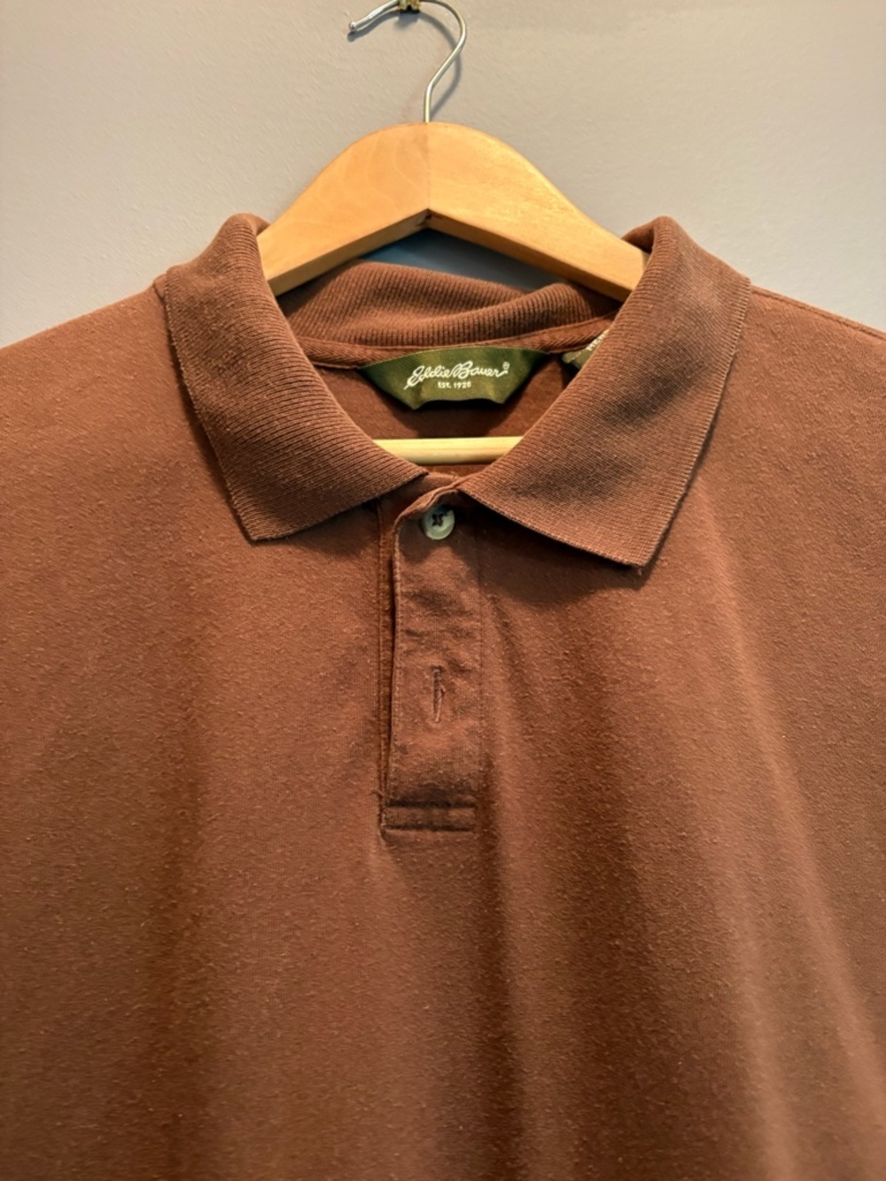 Eddie Bauer Men's Polo Shirt in Rust Brown Fisherman Y2K - Picture 3 of 9